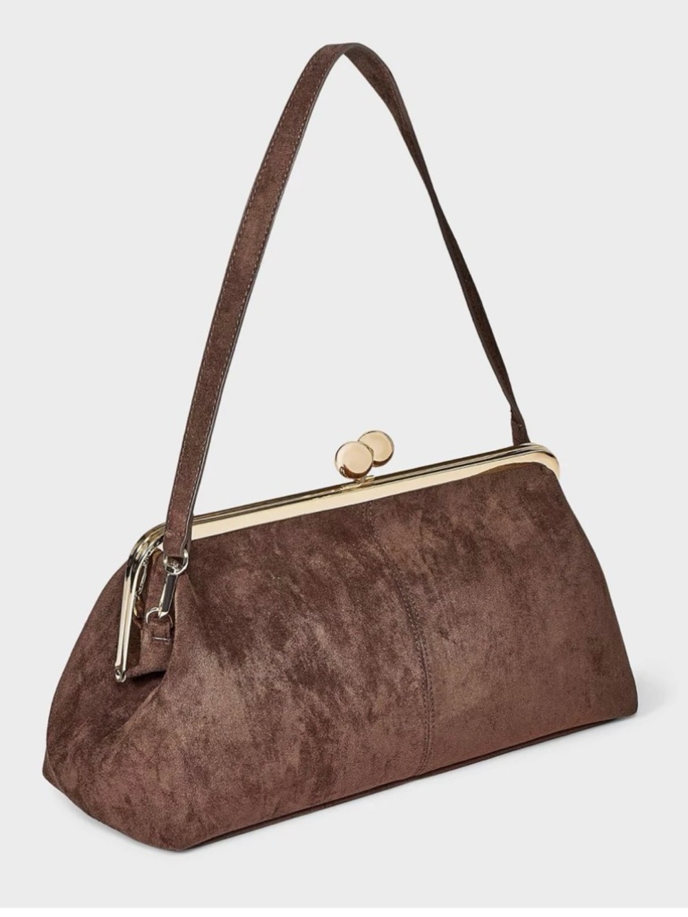 Classic Brown Suede Frame-Top Shoulder Bag